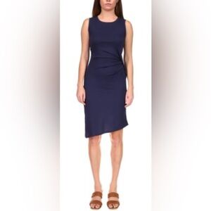MICHAEL KORS  Navy PULLOVER FIT & FLARE JERSEY DRESS Asymmetrical Hem Large